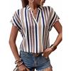 Striped V-neck Batleeved Shirt European and American Spring and Summer Stripe V-neck Batwing Sleeve Shirt Top