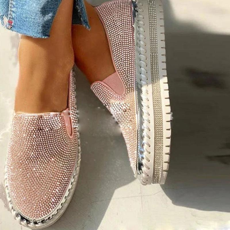 Весенняя обувь Женская мода Кристальный блеск chaussure femme Повседневные женские лоферы Слипоны На плоской платформе Женская обувь WSH4030