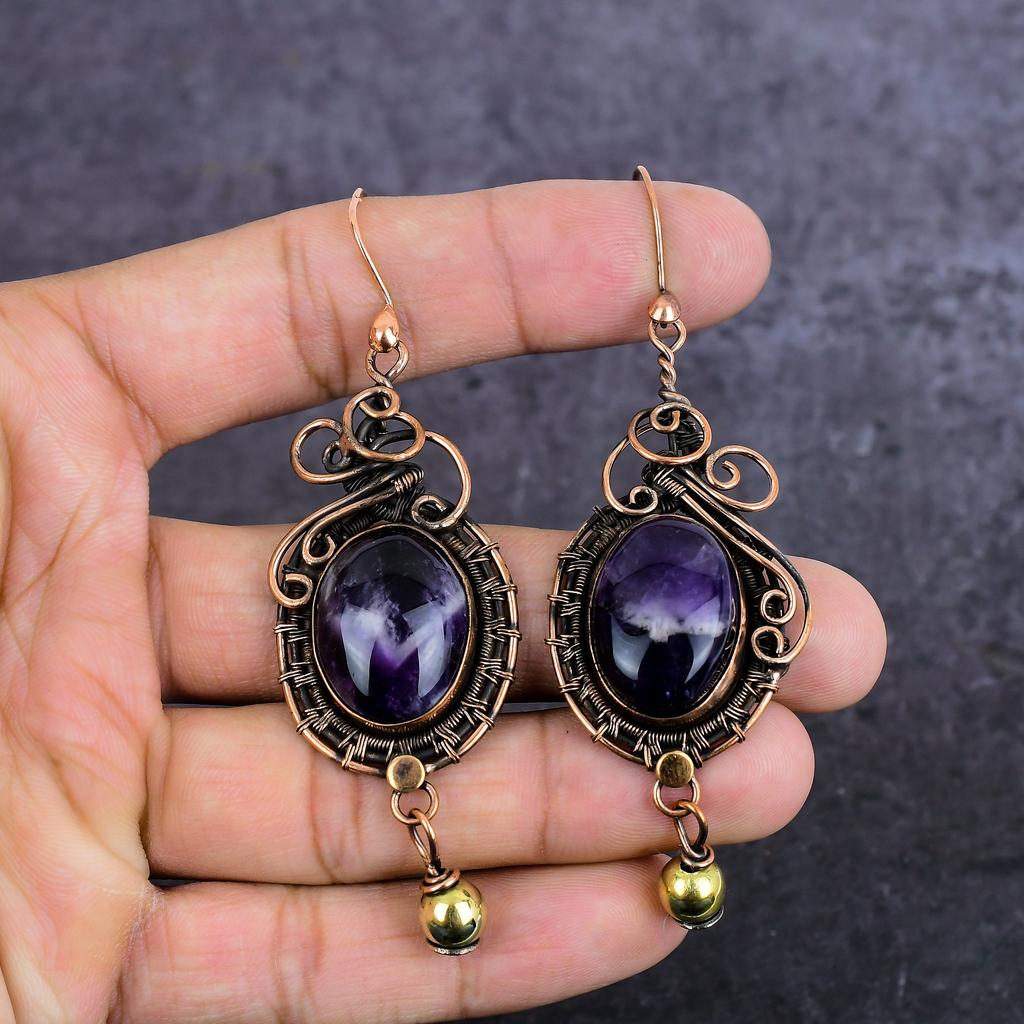 Серьги-ювелирные изделия из натурального шалфея с аметистом и медной проволокой 3,39 дюйма M6c84