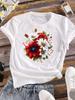 (Asian Size) Women Tee Top Sweet Flower Lovely 90s Clothing Casual  Short Sleeve T Shirt Fashion Print Ladies Female Graphic T-shirts
