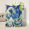 Waveinspired Ukiyoe paintings digitalprinted polyester velvet flannel cover blanket Fleece soft sofa cover blankets for beds