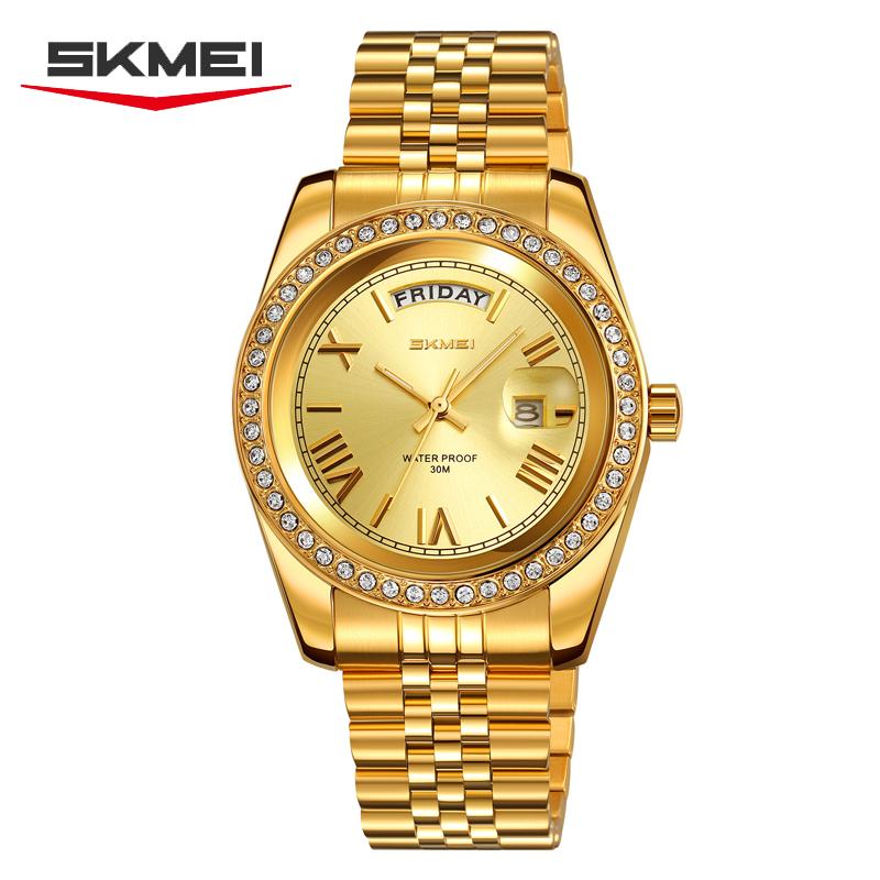 SKMEI 9419 Fashion Men's Quartz Watch Gold Stainless Steel Strap Calendar Luxury Watch Business Men's Watch Relgios Masculino