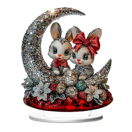 Easter Bunny Acrylic Table Sign 2D Flat Colorful Eggs Rabbit Decoration Home Living Room Valentine's Day