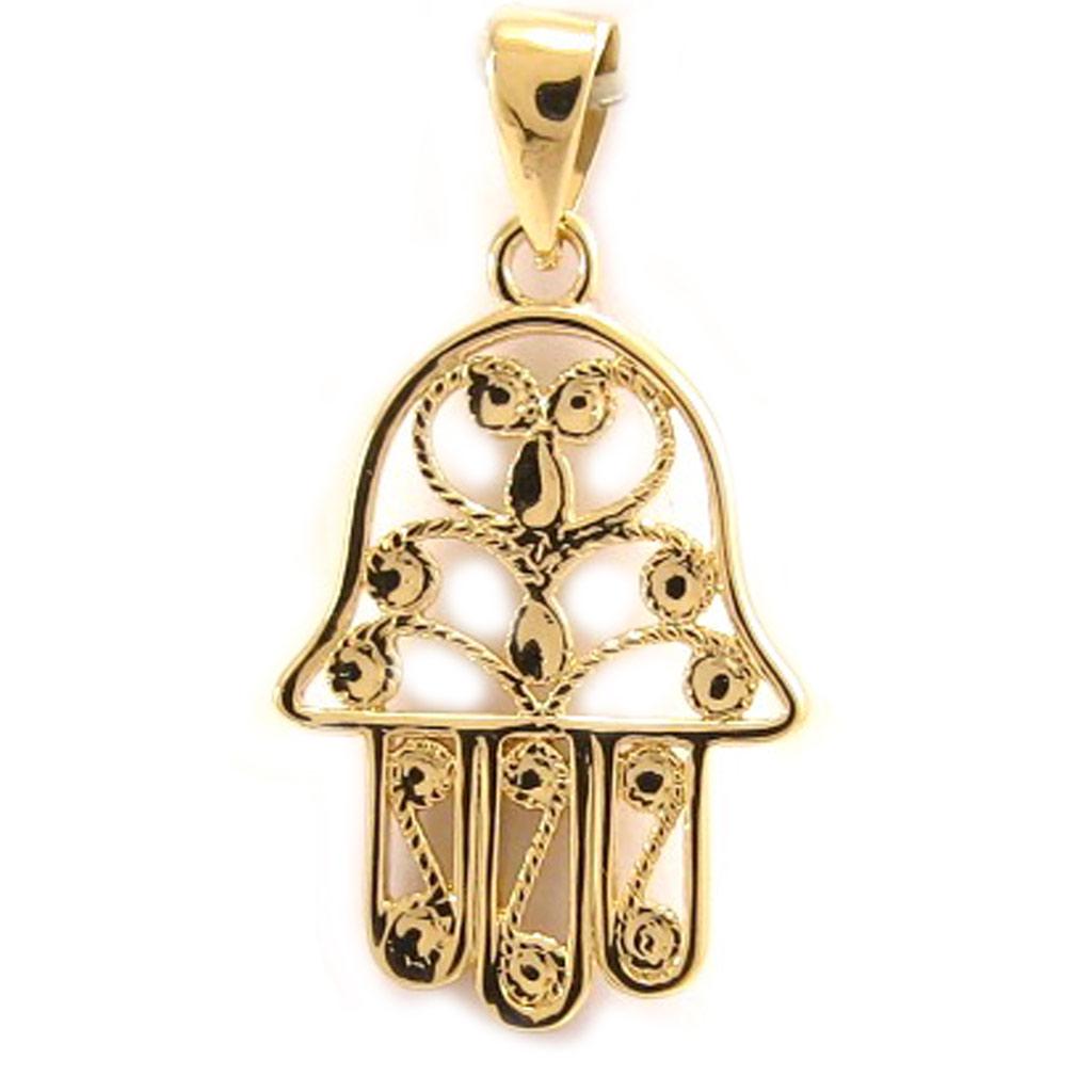 Les Trésors De Lily [L4377] - Gold Plated 'Hand of Fatma' Pendant - 22x15 Mm