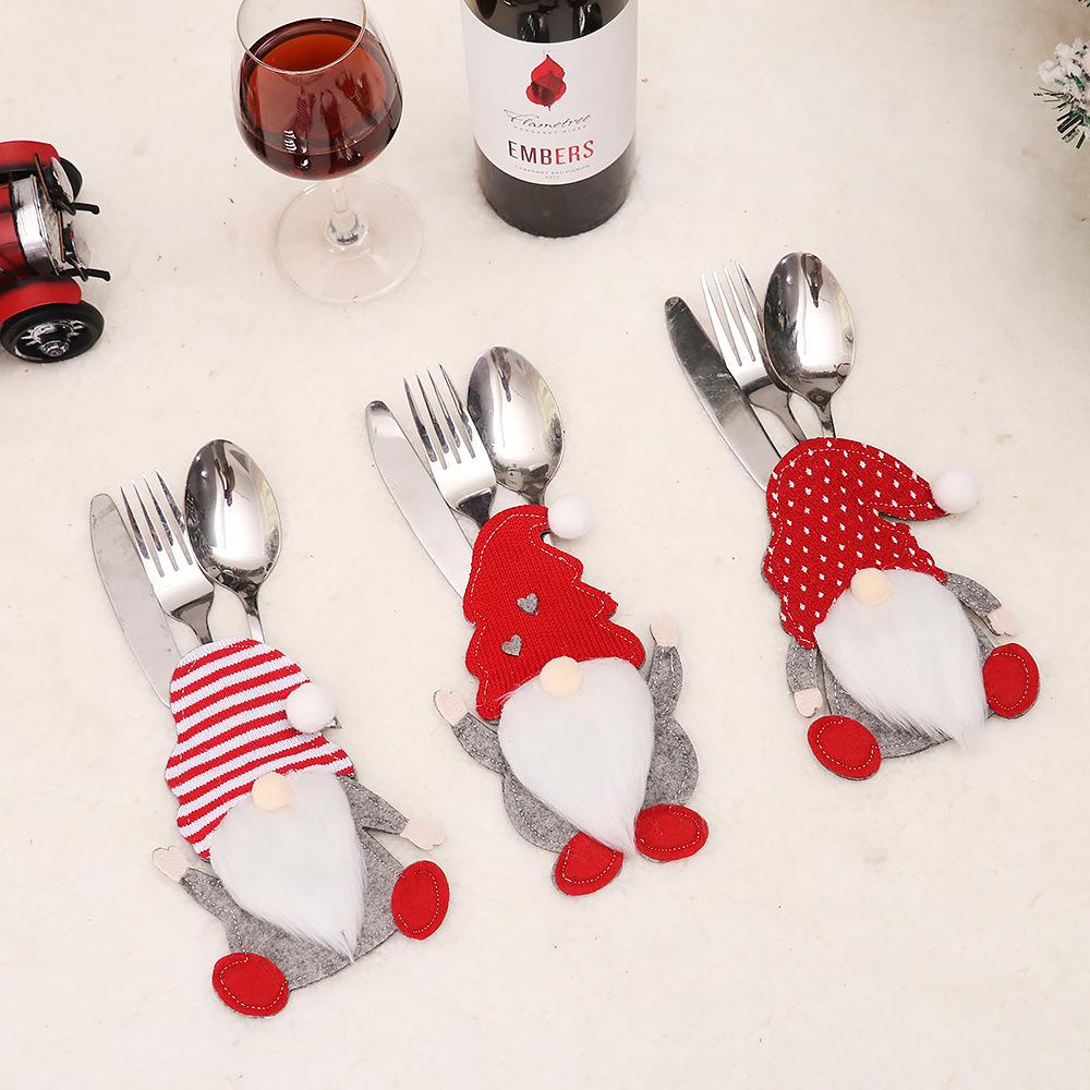 4 шт. Держатель для столовых приборов Гном Рождественский Карманные мешочки для ножа и вилки Санта-Клаус Новогодняя Вечеринка Украшение для ужина Рождественская Посуда Чехол Практичное Использование