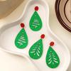 Silver Needle Christmas Leaf & Teardrop Sequin Earrings - Niche Round Dangle for Women
