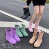 New Women's Rain Shoes Medium Tube Non-slip Water Shoes Korean Version Fashion Velvet Cotton Cover Student Outdoor Rain Boots Outside