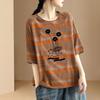 T-shirt for Women Summer Large Size Cotton T-shirt Soft Loose Striped Casual Pullover T-shirt Top