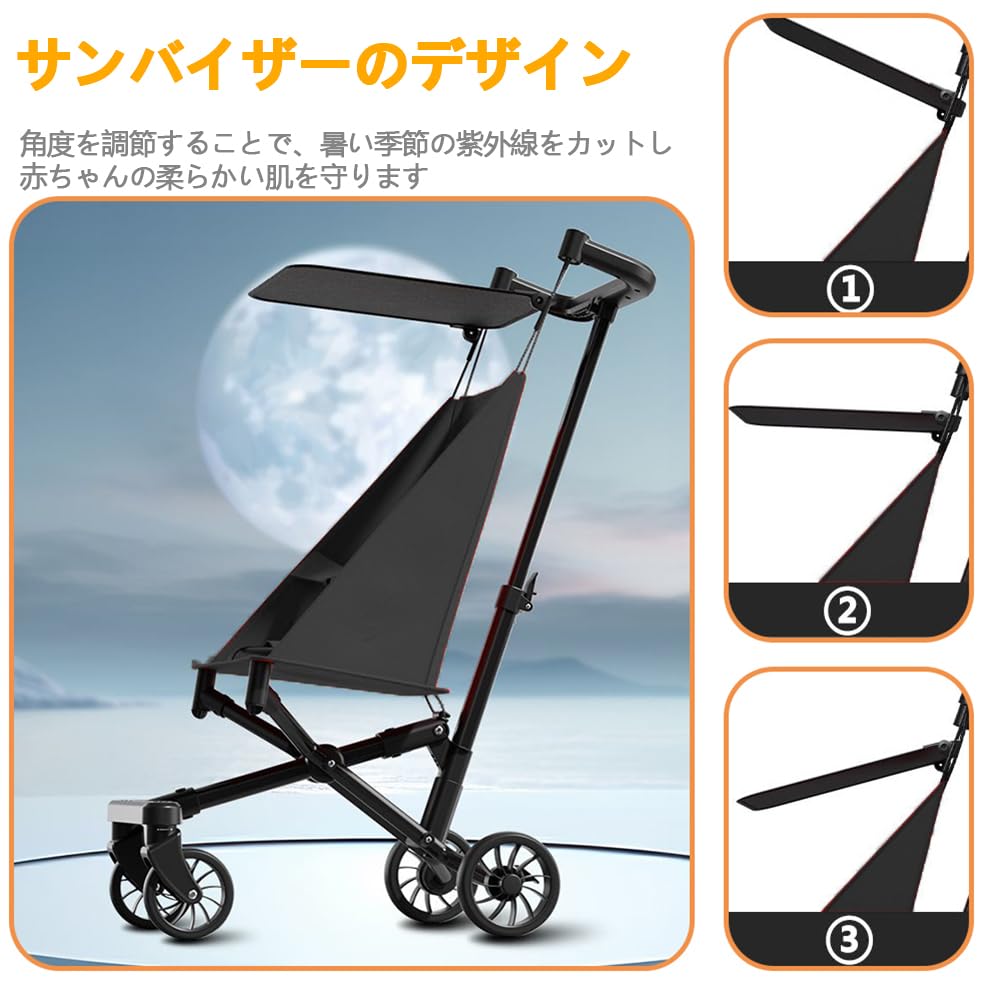 MODONG Легкий и с большими колесами и солнцезащитным козырьком Высокий и высокоуглеродистая сталь Подходит для и Идеально подходит для детских праздников Коляска типа B, Компактная,