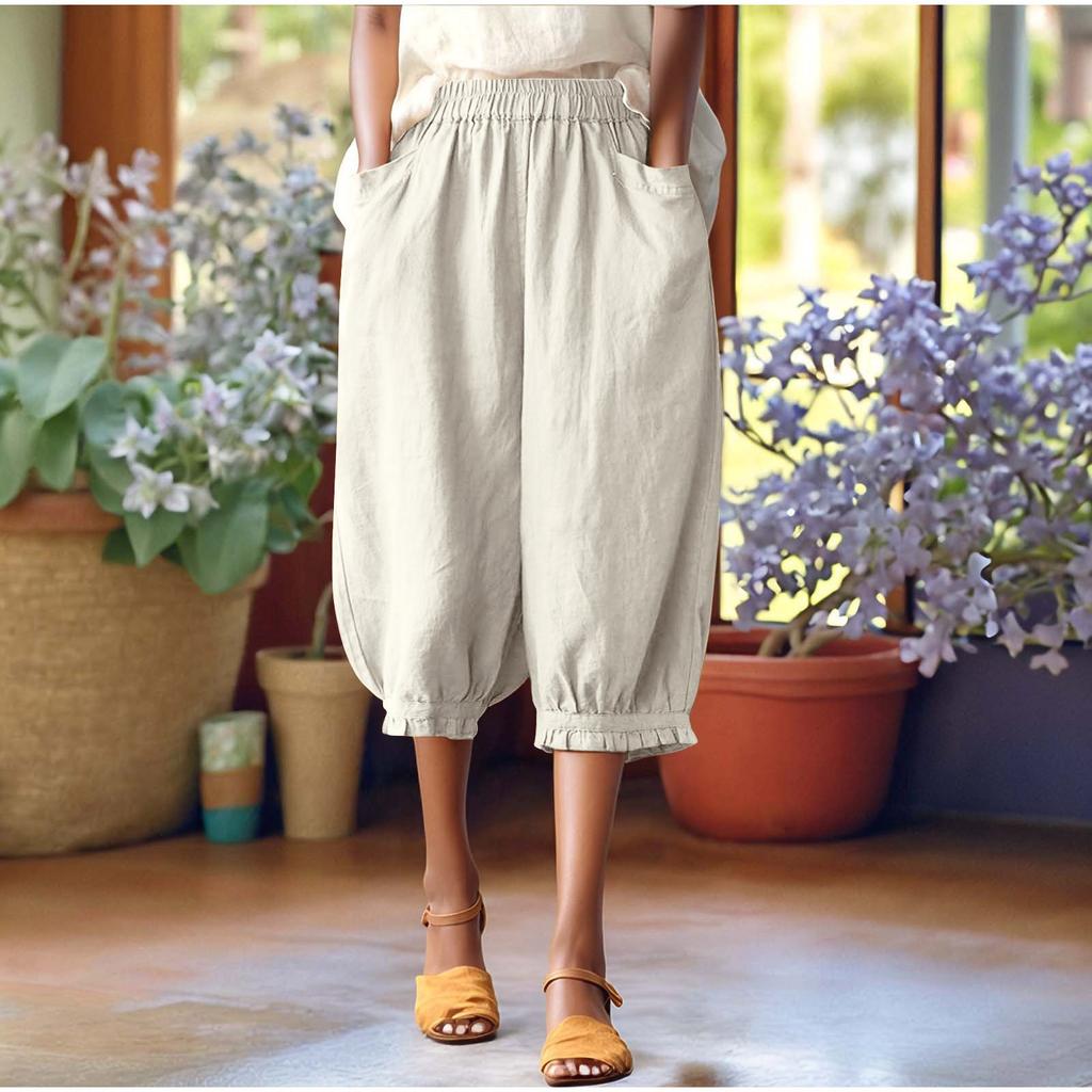 Женские модные однотонные свободные брюки большого размера с эластичной талией и маленькими штанинами, универсальные повседневные брюки-квотербеки