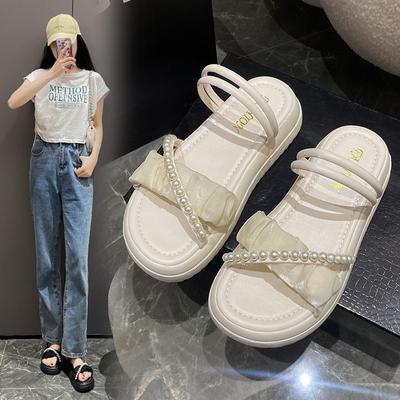 Летние двусторонние тапочки со стразами и жемчугом, студенческие тапочки в римском стиле