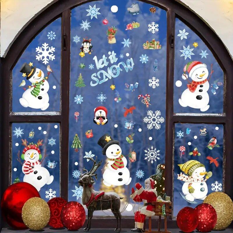Снежинка Звезда Статичное Рождественское Украшение Новый Год r Детская Комната Стеклянная Наклейка Наклейка 24X32CM Наклейки на Окно Санта Клаус Снеговик Аксессуары