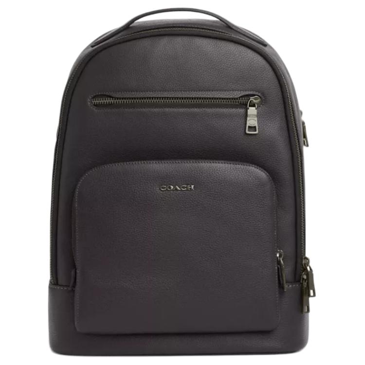 Coach Ethan 32 Logo Zip Closure Litchi Grain Leather Backpack Large Men Backpack Graphite CM697-QBGF