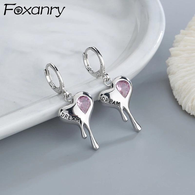 foxanry Серьги с цирконием серебряного цвета для женщин, предотвращающие аллергию, модные креативные серьги с сердечками на свадьбу, подарок для невесты