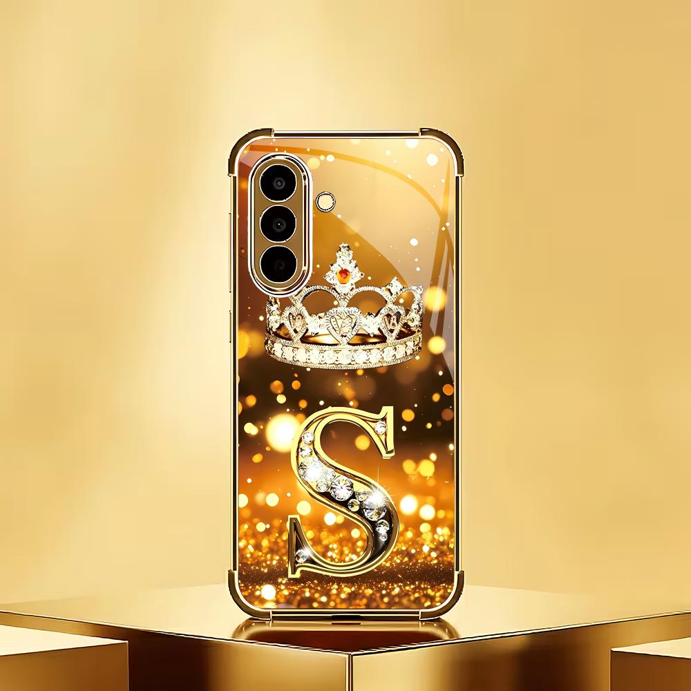 Стеклянный чехол для телефона с буквой S 'Crown', покрытый гальваникой, подходит для Samsung Galaxy S26 S25 S24 S22 S21 S20 FE/Ultra/Plus, противоударный
