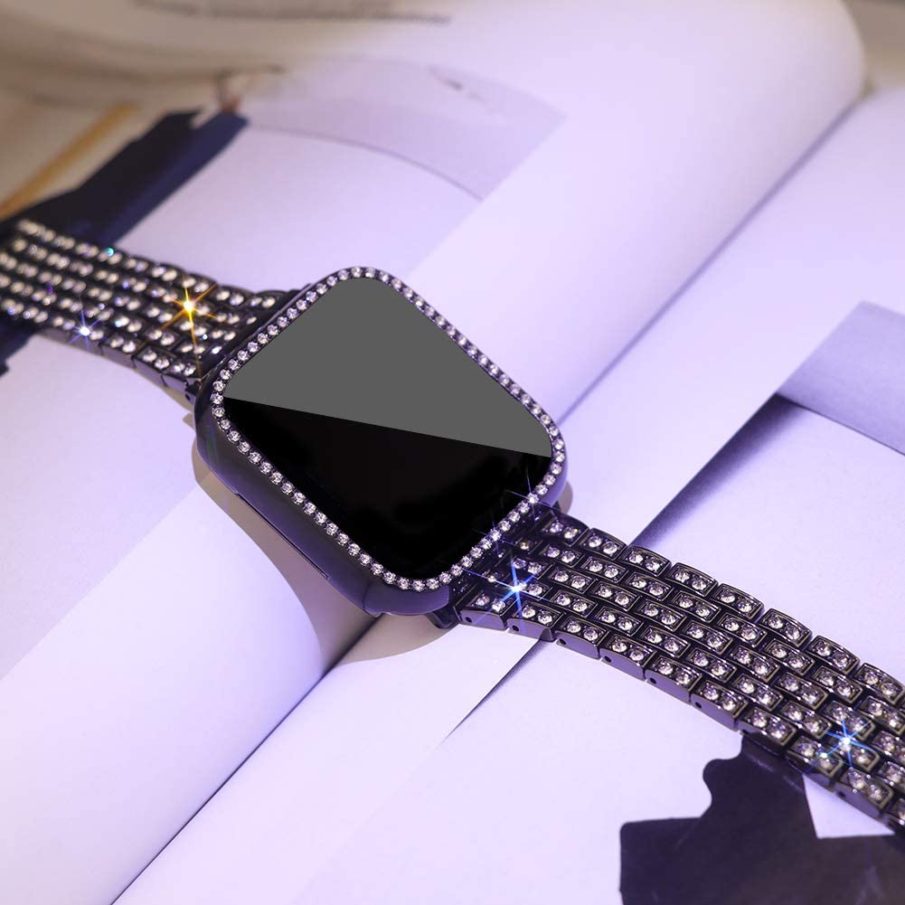Металлический ремешок для Apple Watch Bnad 38 мм, 40 мм, 42 мм, 44 мм, 41 мм, 45 мм, женское кольцо с бриллиантом, браслет из нержавеющей стали для iWatch 7 6 SE 5 4 3