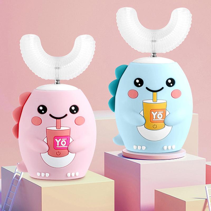 Умная U-образная звуковая электрическая зубная щетка для детей, детская мультяшная 360-градусная автоматическая зубная щетка, перезаряжаемая, с синим светом IPX7