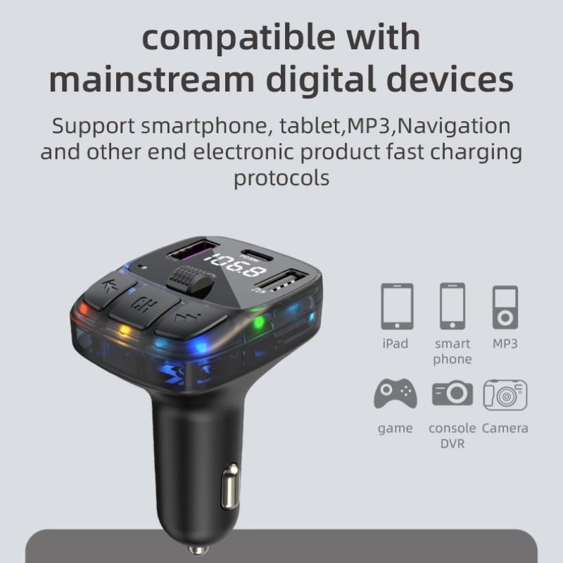 Bluetooth 5.3 Автомобильный FM-передатчик PD 30 Вт Dual USB 3.1A Type-C Быстрое зарядное устройство Громкая связь Вызов Автомобильный комплект Mp3-плеер Приемник FM-модулятор Поддержка TF U диска