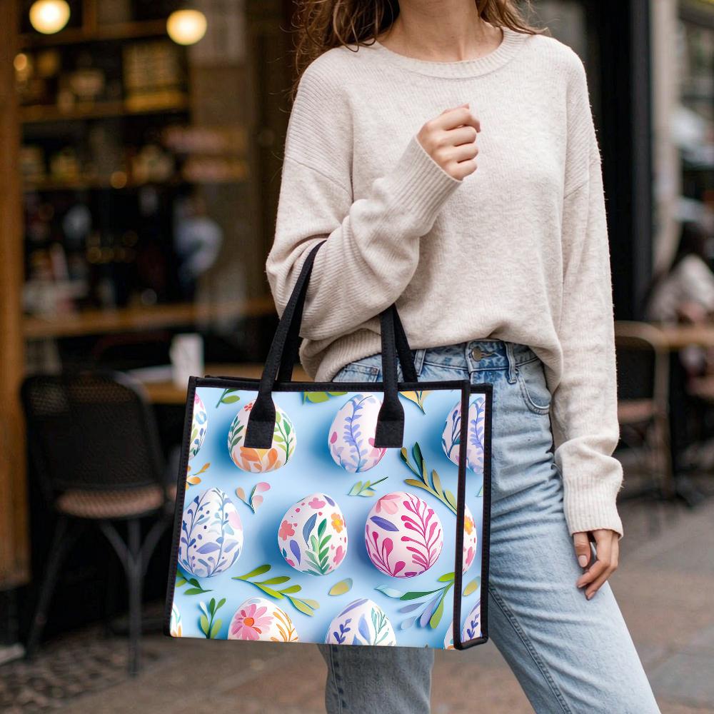 Easter Egg Print Tote Bag Fashion Large Capacity Casual Handbag for Daily Shopping Outdoor Use