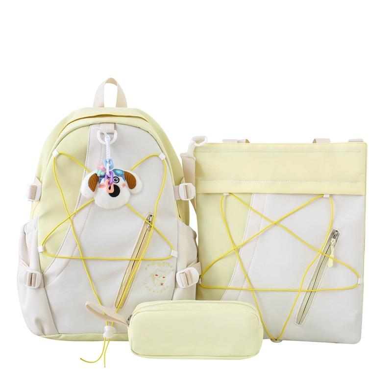 Three-Piece Backpack Set for Primary and Middle School Students Schoolbag Color Block Cartoon Backpack for Women Large Capacity Backpack