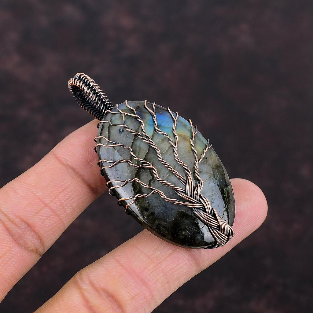 Tree Of Life Labradorite Pendant Copper Wire Wrapped Pendant Gemstone Pendant Copper Jewelry For Gift Handmade Pendant Wire Wrapped Jewelry