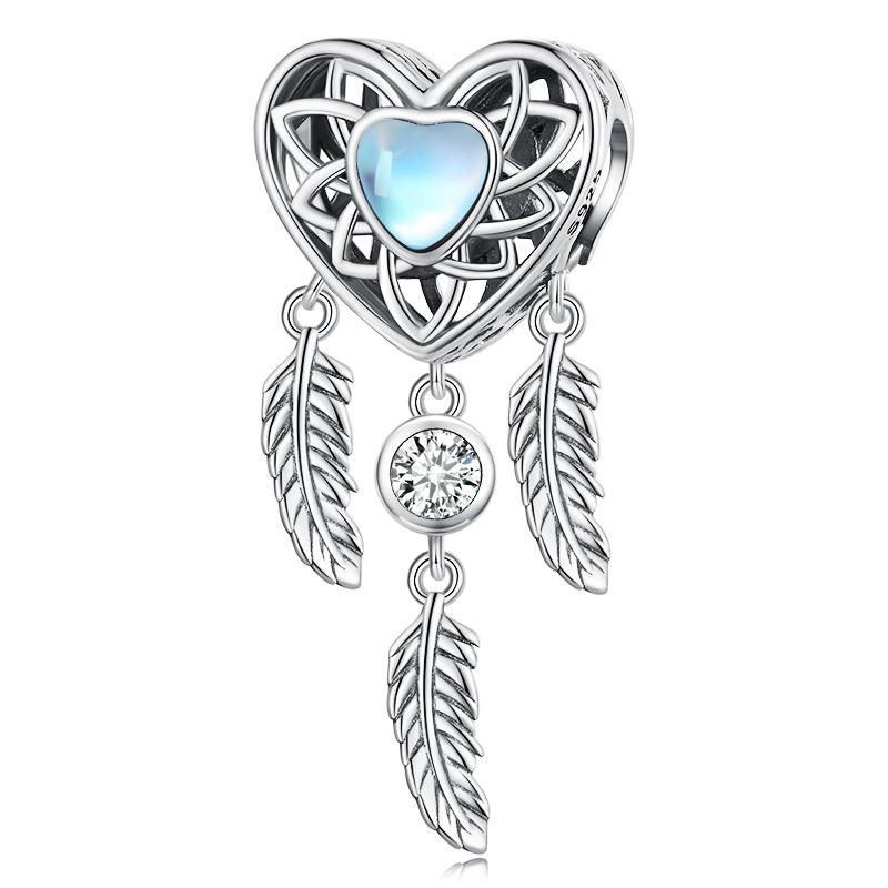 WOSTU 925 Silver Moonstone Charms Heart Beads Astronaut Moon Pendant Fit Bracelet DIY Necklace Jewelry Making