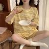 Летняя женская пижама из хлопка с рисунком из мультфильмов, оранжевая пижама с рисунком, комплект для молодой леди, шорты, пуловер, нижнее белье