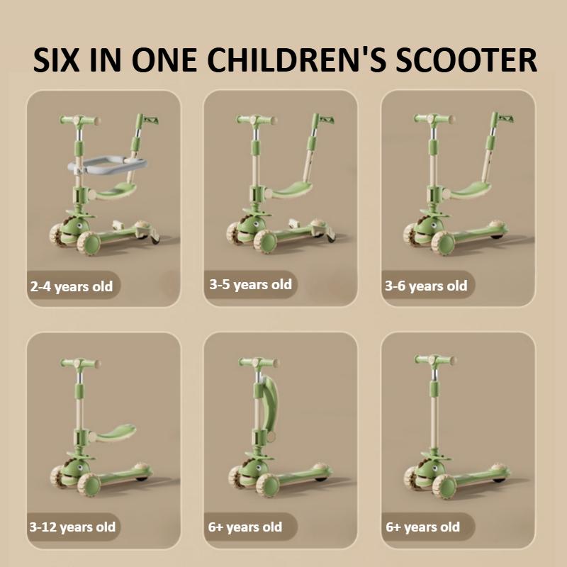 Детский кик-скутер 6-в-1 со светодиодными колесами, ручкой для толкания, поручнем, регулируемой высотой, реверсивным сиденьем, 3-колесный скутер для детей