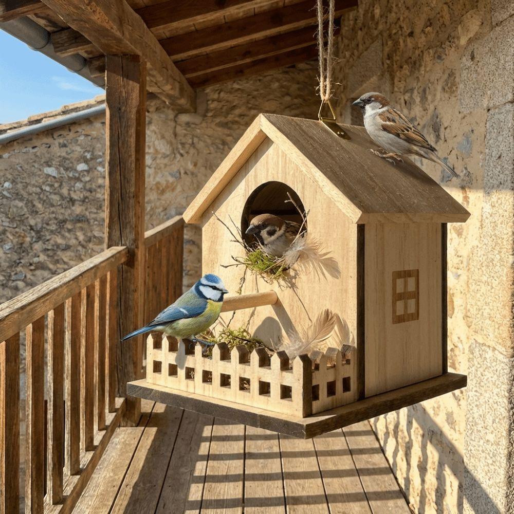 Hanging Bird Breeding Box Bird Cage Bird Feeder House Wood Bird House Backyard Home