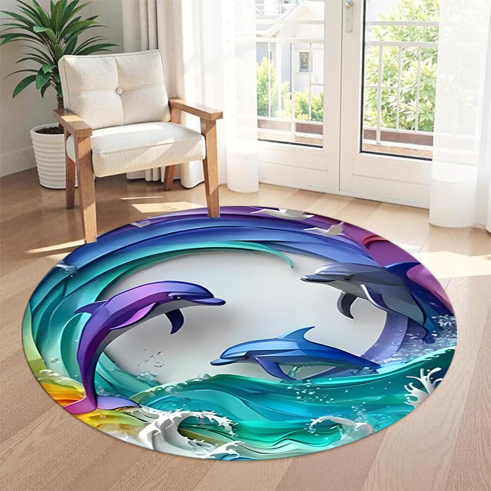 Dolphin Round Floor Mat Perfect for Entryway Living Rooms Playrooms Kitchen Antislip Round Carpet Decorate Offices Perfect Gift for Women Men