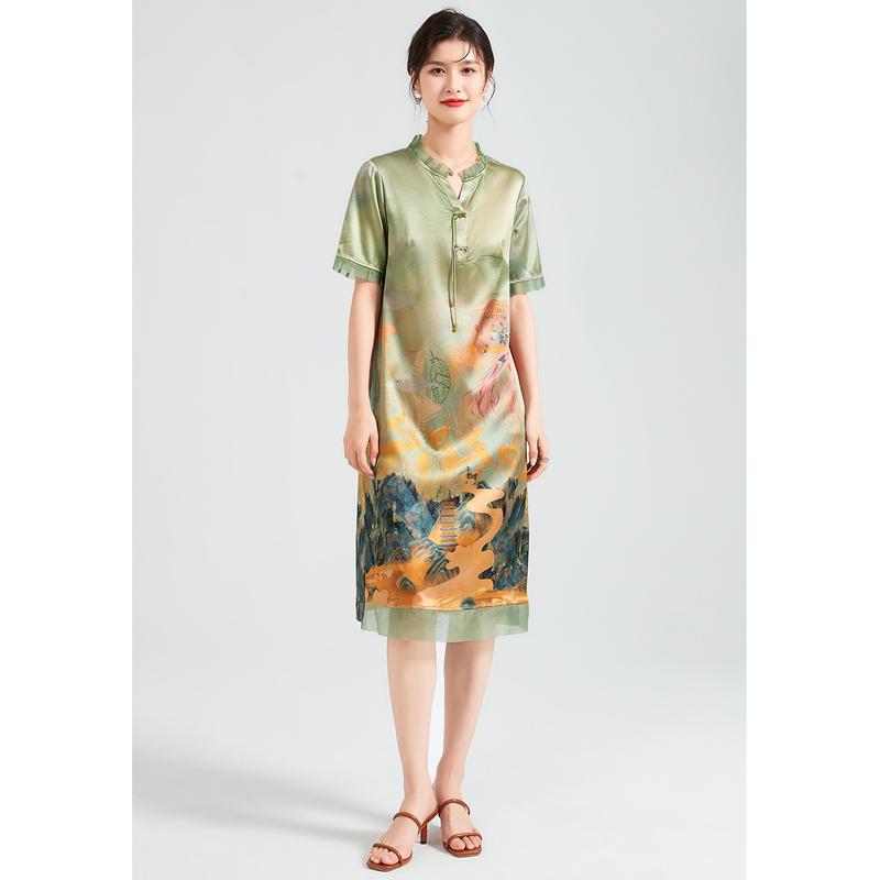 17 Mu Mi Sang Bo satin series mulberry silk tassel buckle new Chinese style high-end dress