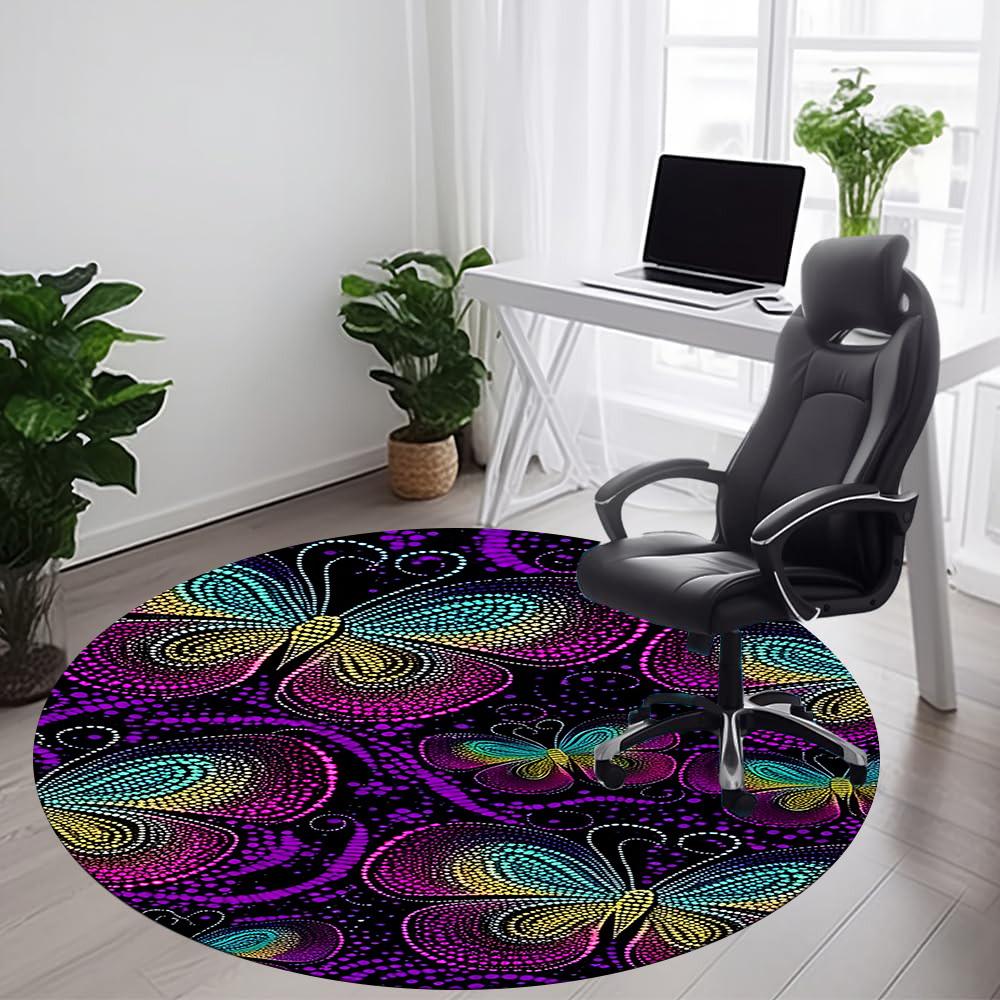 1pc Butterfly Dots Office Round Area Rug, Indoor Mat Suitable ForOffice, Under Office Chairs Bedroom Living Room Home Decor, Room Deco D098