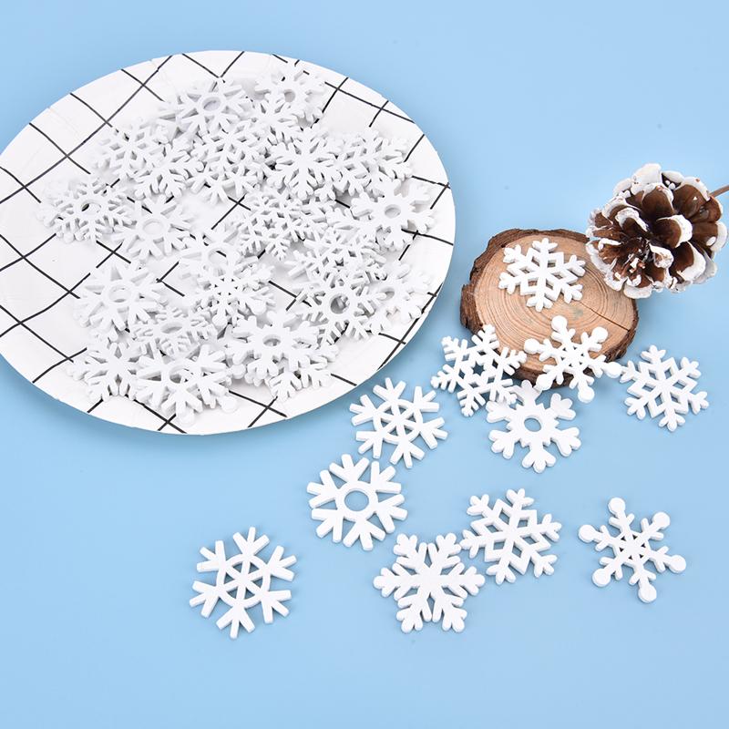 50Pcs Mix Shape Wooden White Snowflakes Christmas Ornaments Xmas Wood Pendants