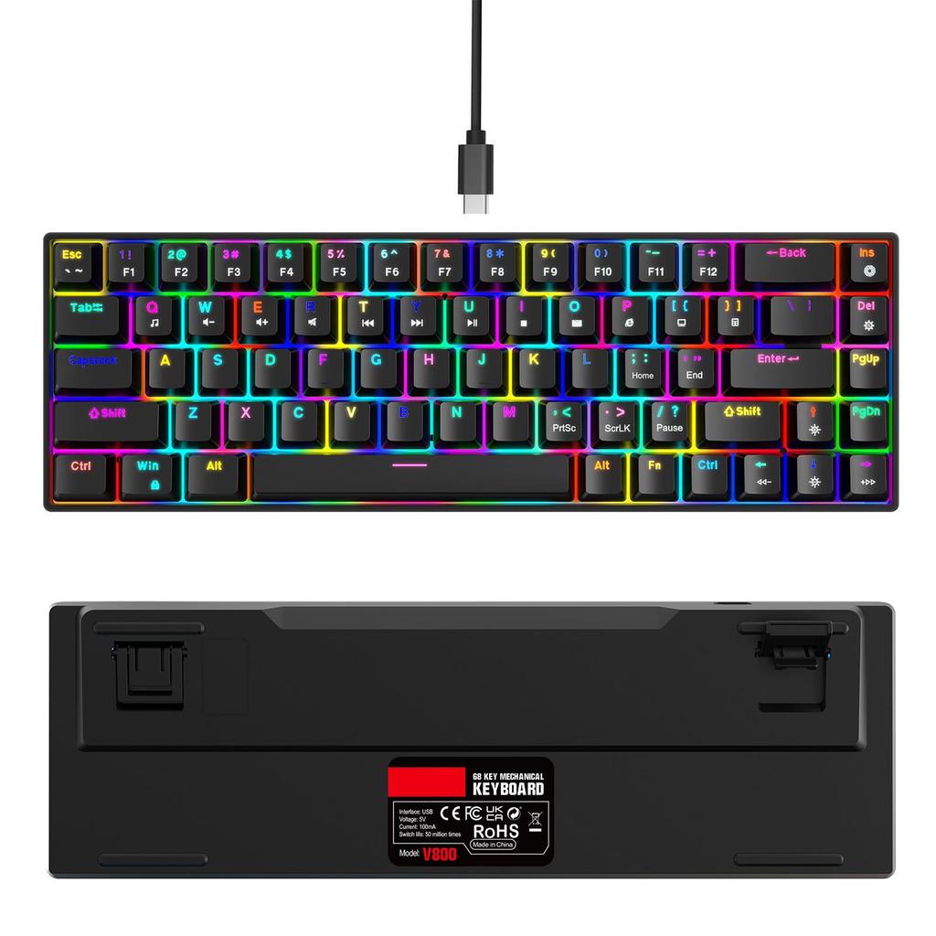 68 Клавиш Проводная Механическая Клавиатура RGB Подсветка Горячая Замена Компактный Дизайн для Игр
