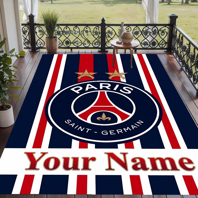 Custom Name Paris Saint-Germain _ PSG Crystal Velvet Floor Rug Personalized Text Soft Carpet Home Decor
