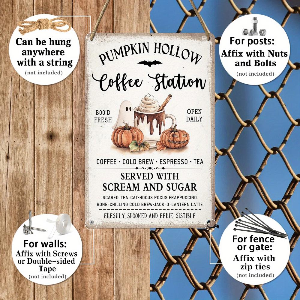 Pumpkin Hole Coffee Station Metal Tin Sign - Vintage Halloween Decoration, UV-resistant, Waterproof and Fade-resistant