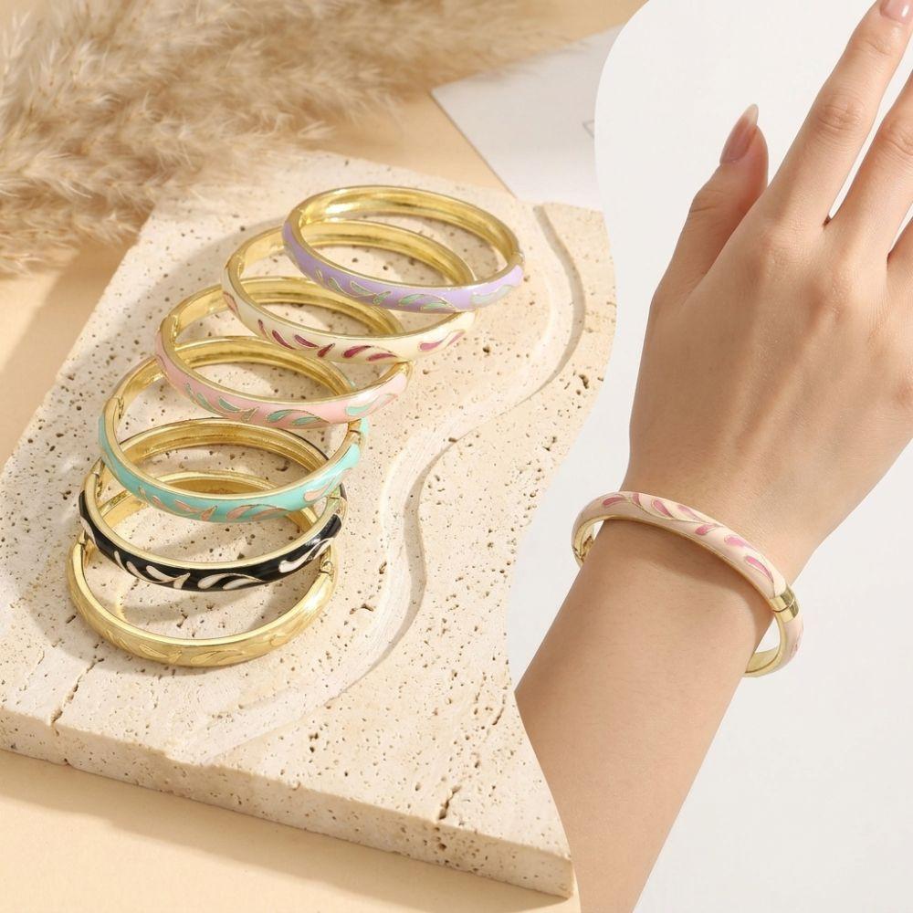 Flower Shaped Enamel Carved Bangle Colorful Chunky Bracelet Friendship Gift