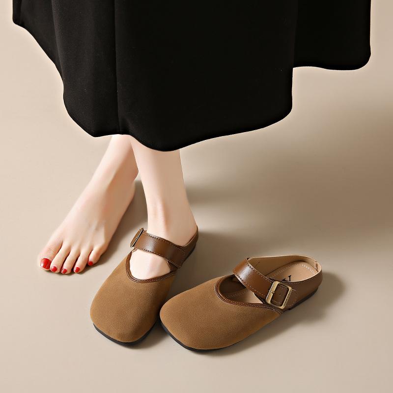 Женские туфли Boken в стиле ретро с мягкой подошвой, летняя новая серия Mori 2025 года с юбкой, ленивые тапочки с одной педалью и сумкой на голову