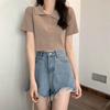 Korean Chic Women's Short-Sleeved Knit Polo Top