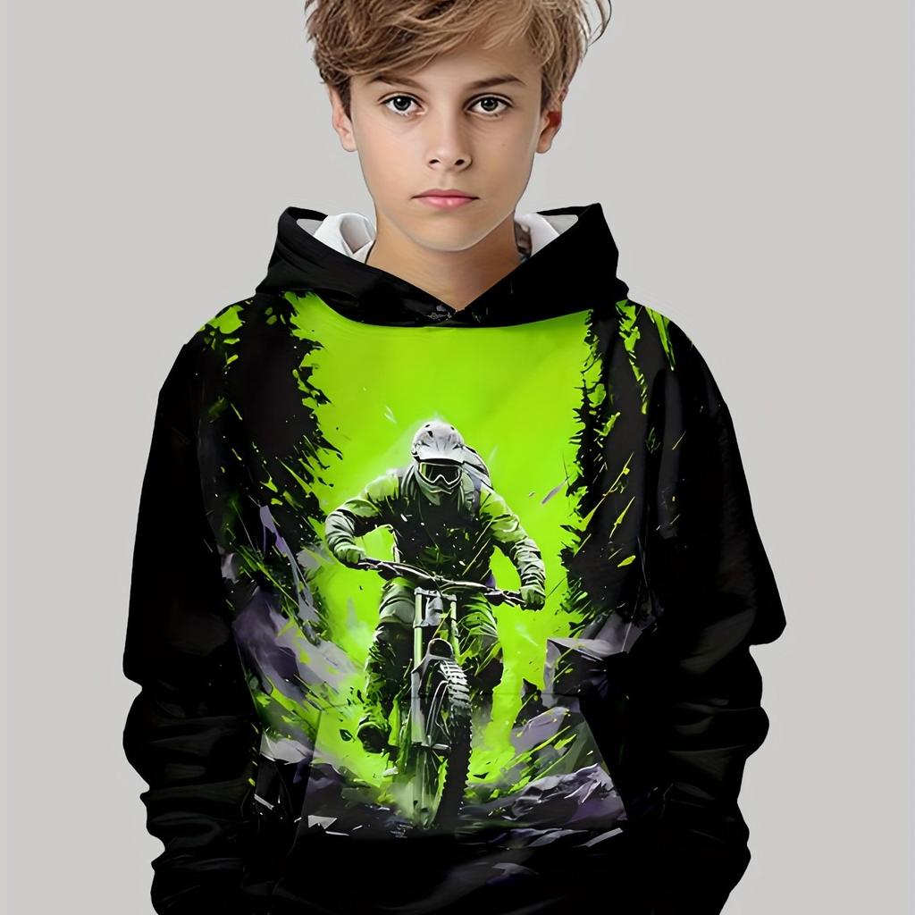 Kids Clothes Boys Hoodies Long Sleeve 3D Motorcyclist Print Children Spring Fall Clothes Casual Stylish Outdoor Boy Clothes Tops