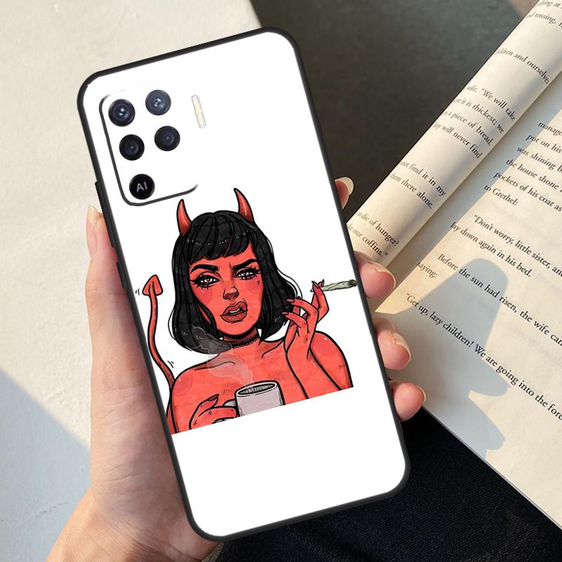 Чехол 'Женщина-дьявол' для Oppo A58 A98 A78 A18 A38 A60 A80 A40 A77 A57 A17 A74 A54 A94 A96 A76 A16 A15 A5 Pro