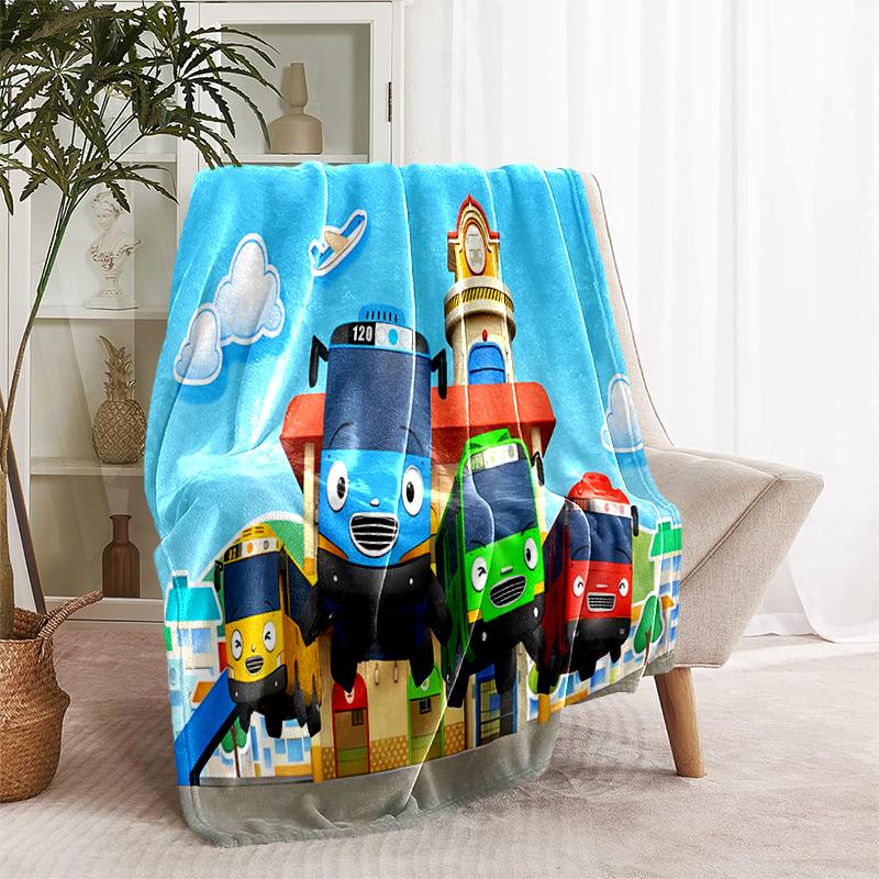 1pc Blanket Tayo the Little Bus Print Design, Lightweight Blanket for Sofa, Bed- Soft &Warm, Gift for All Seasons like Christmas, Halloween