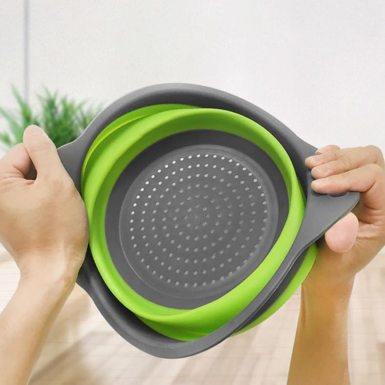 2 Pack Collapsible Colander Set, Emptycolor Foldable Collapsible Strainers for Kitchen, Small Round Colander with Base and Handles for Pasta, Fruit,