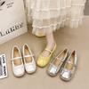Французские серебристые балетки на плоской подошве женские 2025 новый темперамент бант фея ветер слово ремешок туфли Мэри Джейн