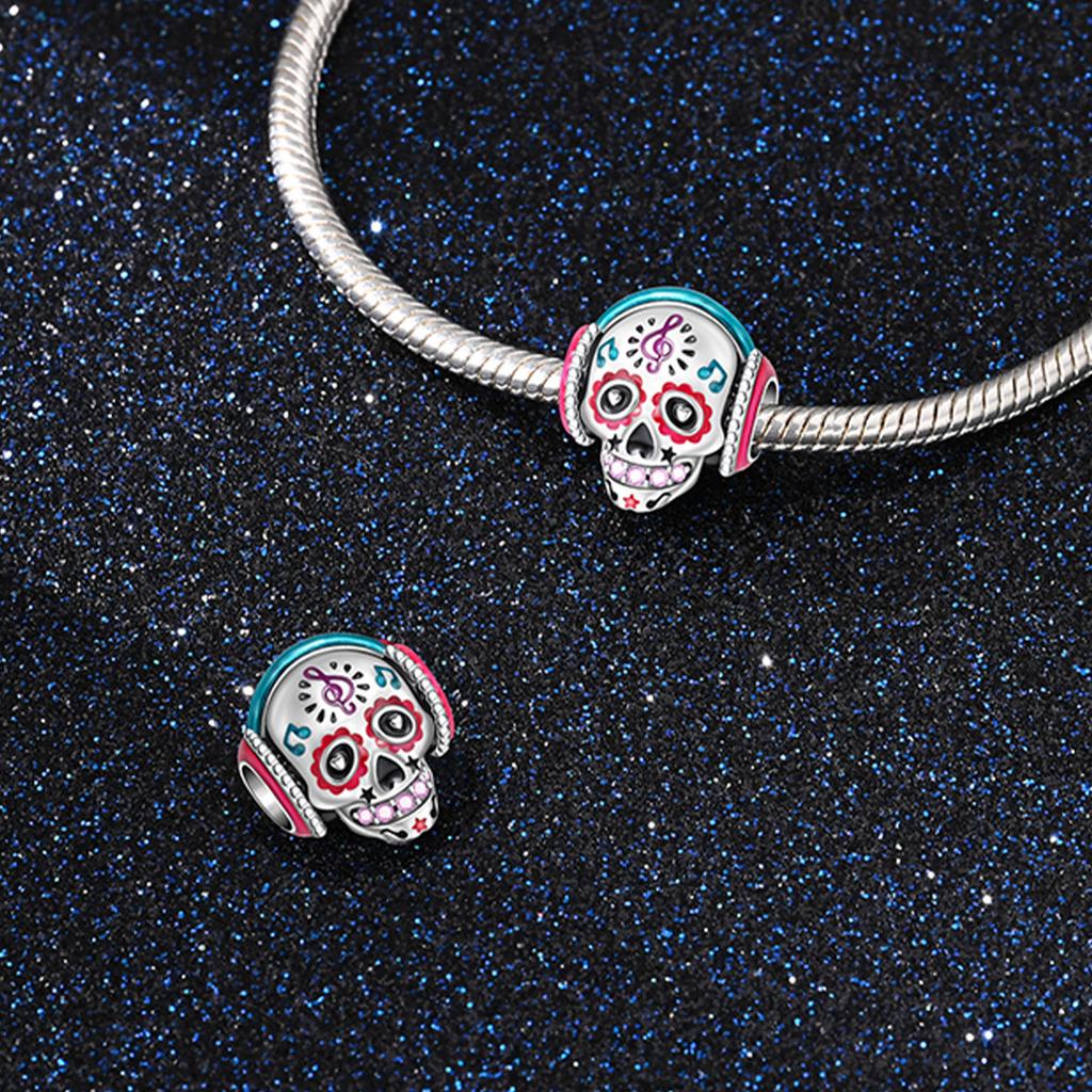 Stunning Copper Musical Skull Beads & Hand Bones Dangle Charm Fits Bracelet Halloween Pendant Accessories Gifts