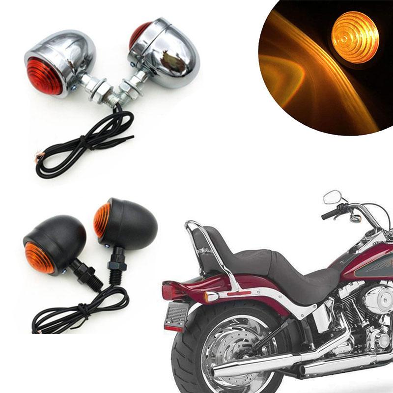 2pcs Old School Motorcycle Blinkers Amber Mini Bullet LED Turn Signals Brake Running Lights Turn Signals Indicators