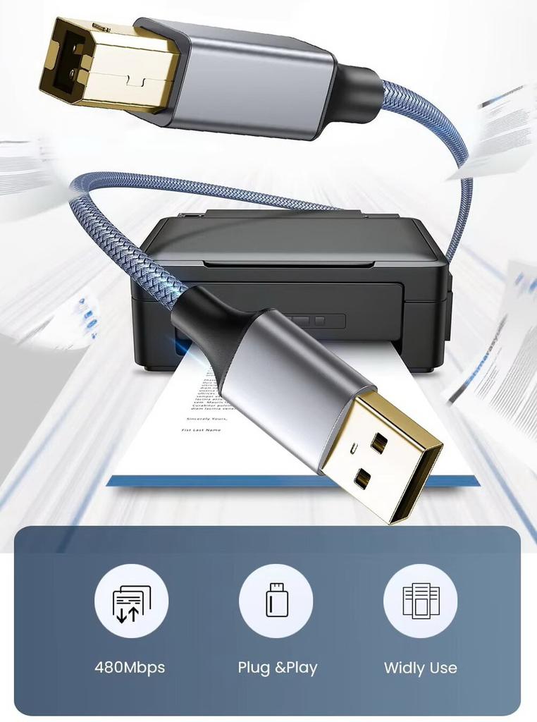 Кабель для принтера SUNROZ USB - USB Type-B Hi-Speed 480Mbps Тканевая оплётка, 3 м (A48753)