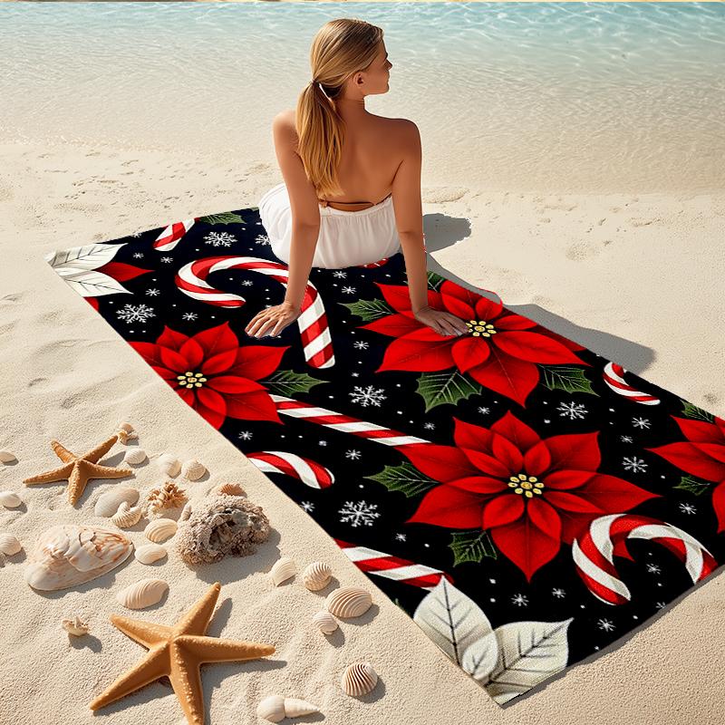 1Pc Christmas Candy Canes Flowers Beach Towel Quick Dry Multiuse For Beach Pool Gym Yoga Home Travel Christmas Halloween Xmas Gift S152
