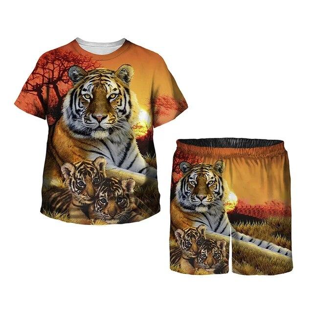 Детская одежда для детей от 1 до 14 лет, модный костюм для мальчиков и девочек, летняя детская футболка с короткими рукавами и тигром, повседневная уличная одежда с 3D принтом
