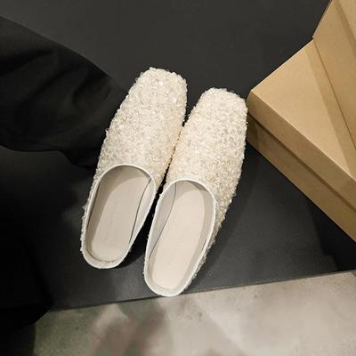 Повседневный дизайн женские зимние меховые тапочки с круглым носком из овечьей шерсти уличные шлепанцы мюли женская теплая меховая домашняя обувь тапочки